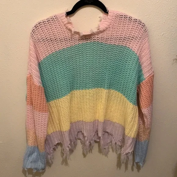 Pastel Color Block Distressed Sweater - Picture 3 of 3
